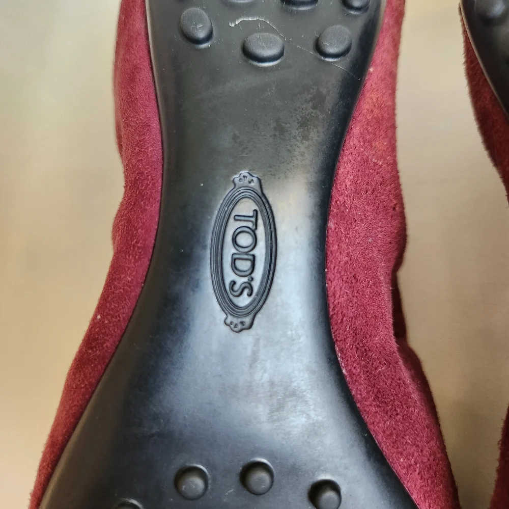 Tod's suede leather burgundy purple black flats women 38.5